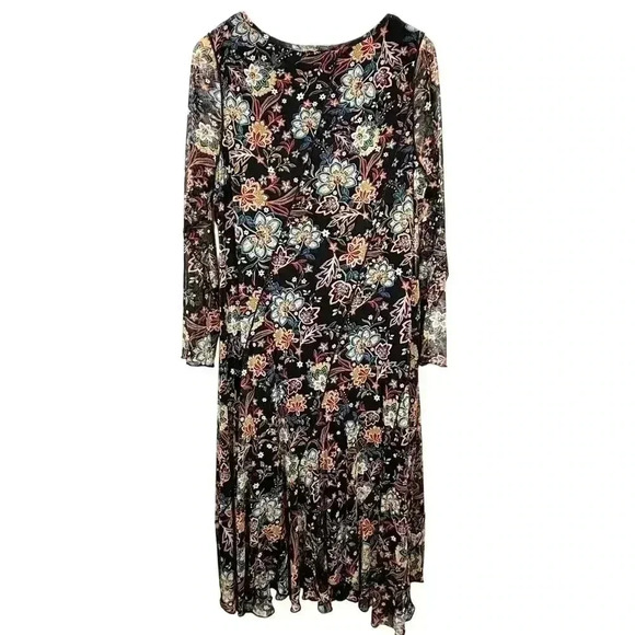 NWT Connected Apparel Chiffon Long Sleeve‎ Floral Midi Shift Dress Size 20W - Picture 2 of 6